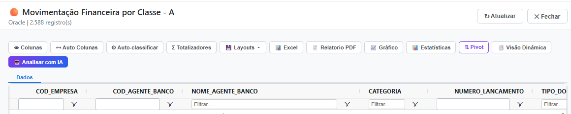 Barra de ferramentas da consulta
